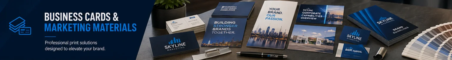 Business cards and printed marketing materials